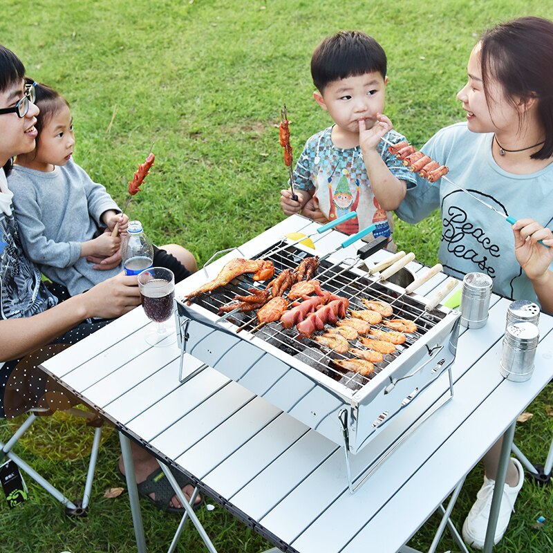 Utendørs kull utegrill sammenleggbart kjøkken rustfritt stål bbq grill uteplass camping piknik brenner grill komplett sett med verktøy