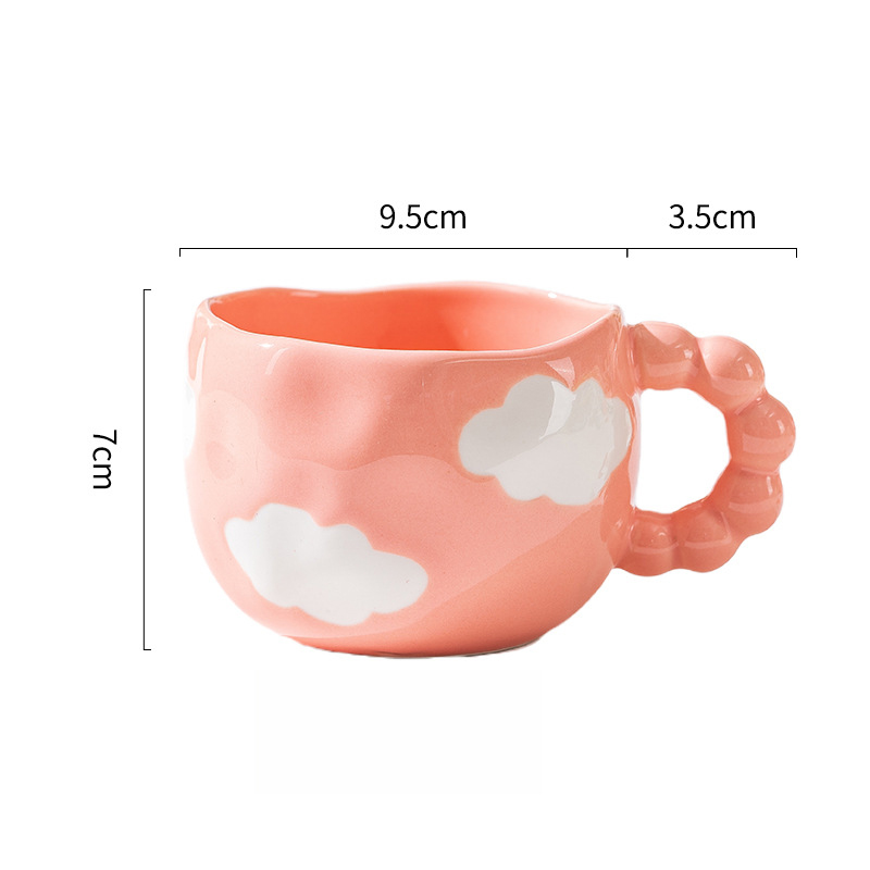 Urocze ceramiczne kubki z wzorem chmur i serc, filiżanki robić kawy, kubki robić herbaty mlecznej z kwiatami, naczynia robić napojów 250 ml, kuchnia: Czerwony