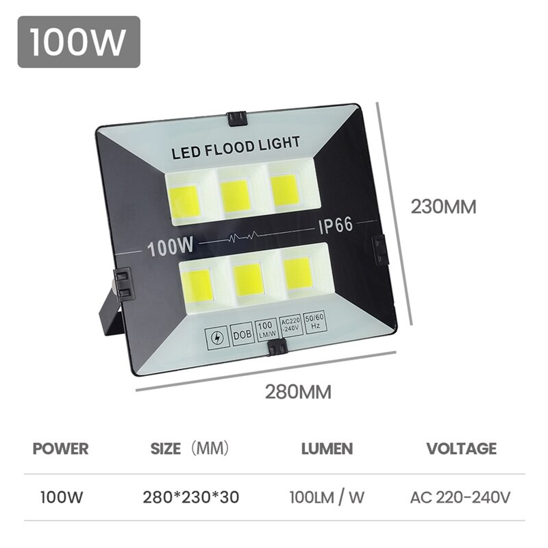 2 stk ledet flomlys utvendig utendørsbelysning ledet søkelyset ledet gatelampe  ip66 vanntett vegglampe 50w 100w 200w 300w: 100w / 2 stk