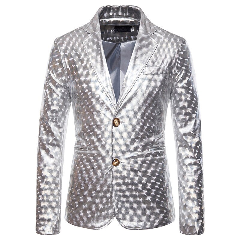 Heren Smoking Zilver Blazers Shiny Luxe Blazer Mannen Stijlvolle Glitter Slim Fit Heren Pak Jas Party Stage Prom Mannelijke Kostuum homme: silver / European S