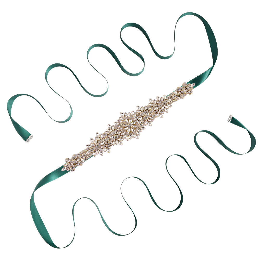 TRiXY S319-G Goldene Strass Gürtel Braut Gürtel Schärpen Bänder Hochzeit Gürtel Schärpen funkelnd Braut Gürtel Brautjungfern Kleider Gürtel: Grün