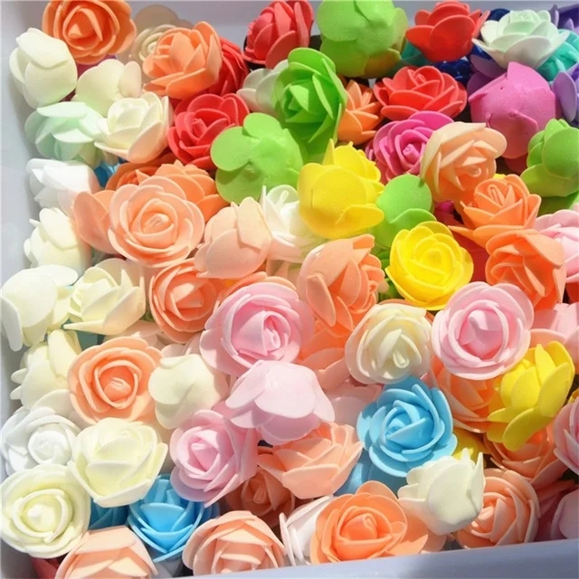 Rosa de espuma de 3cm para oso, flores artificiales, Caja de Diy, decoración de boda, Navidad, hogar, 20 colores, 50/100/200/500 piezas