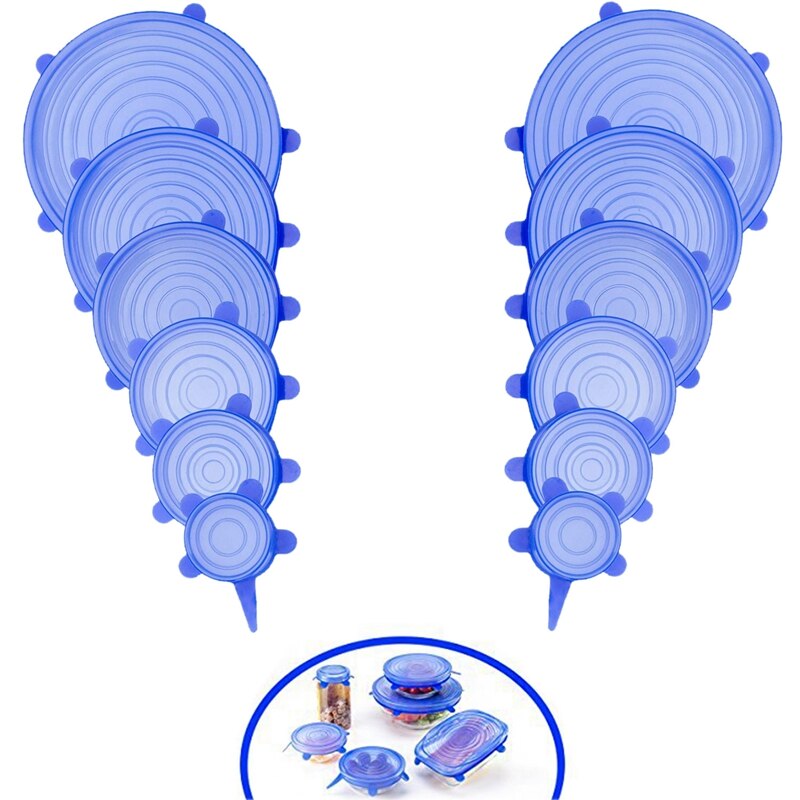12 szt. Trwała silikonowa pokrywa rozciągliwa-rozszerzalna przykrywka robić żywności na jelita, puszkę, słoik, szkło (6 rozmiarów)