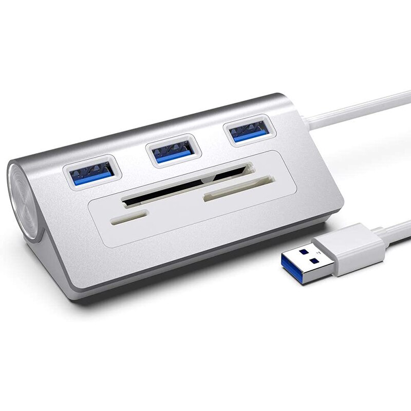 ROCKETEK USB 3,0 Kartenleser, Aluminium 3 Ports USB 3,0 Hub Adapter mit TF, Micro-SD, CF Kartenleser Combo für PCs und Laptops