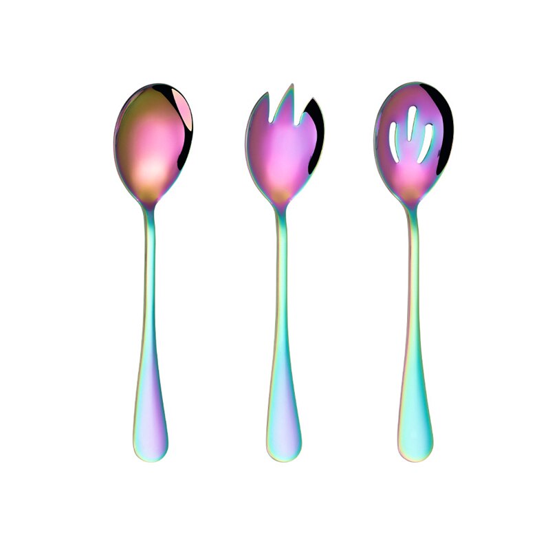 3Pcs Salad Serving Spoon Fork Set Mix Spoons Pot Porridge tool Public Restaurant Serving Kitchenware Using Buffet Utensil: 3pcs Rainbow
