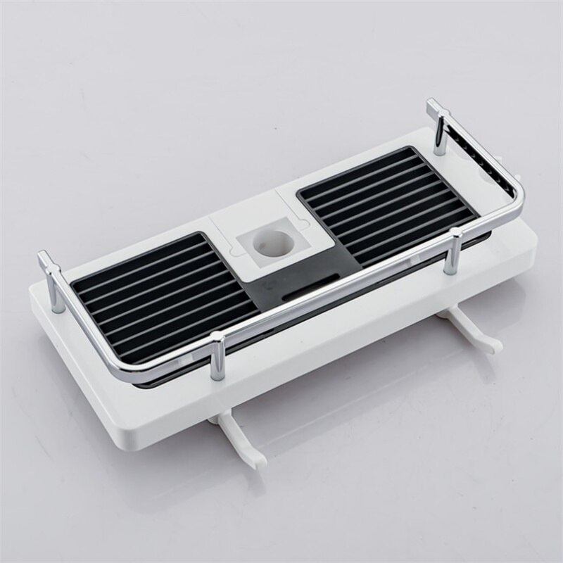 Shower Storage Holder Rack Organizer Bathroom Shelf Shampoo Tray Stand No Drilling Floating Shelf For Wall Household Item: White Round hole