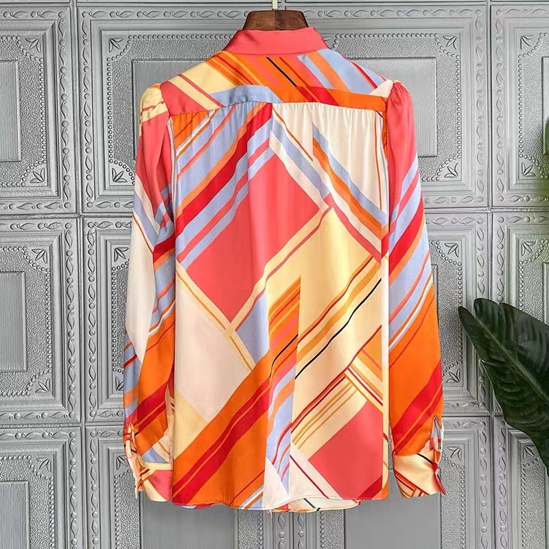 Fanieces elegante Fliege Satin- Frauen Hemden Luxus bunten Druck Frühling Herbst Langarm Blusen Spitzen Büro Damen Blusas