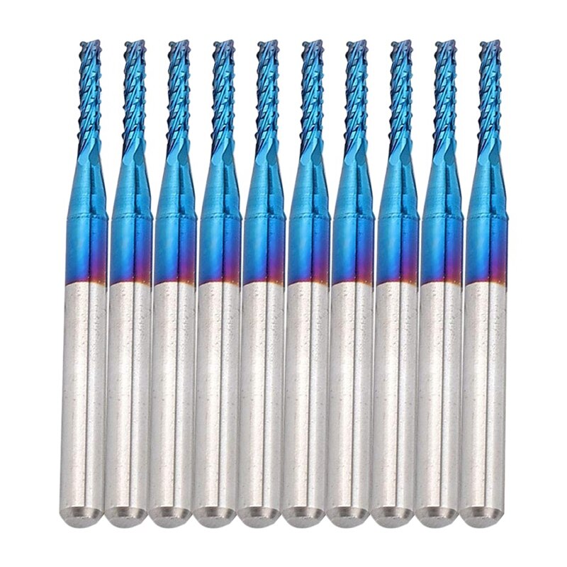 10Pcs Carbide Router Snijden Bit Blauw Corn End Mill Graveren Bit Voor Cnc Pcb Machines: 1.8mm