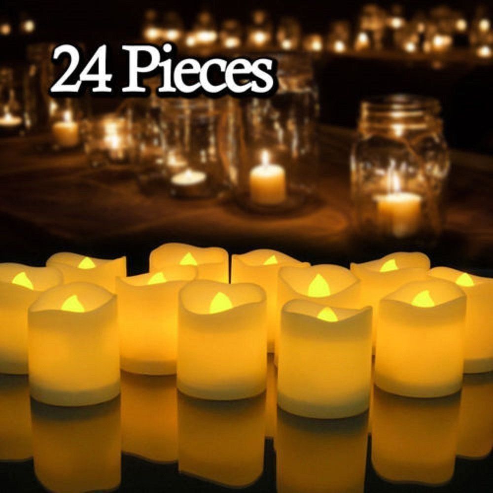 12/24 stk ledet stearinlys batteridrevet flammefri telyslampe til dekorasjonsutstyr til bryllupsfester: 24 stk