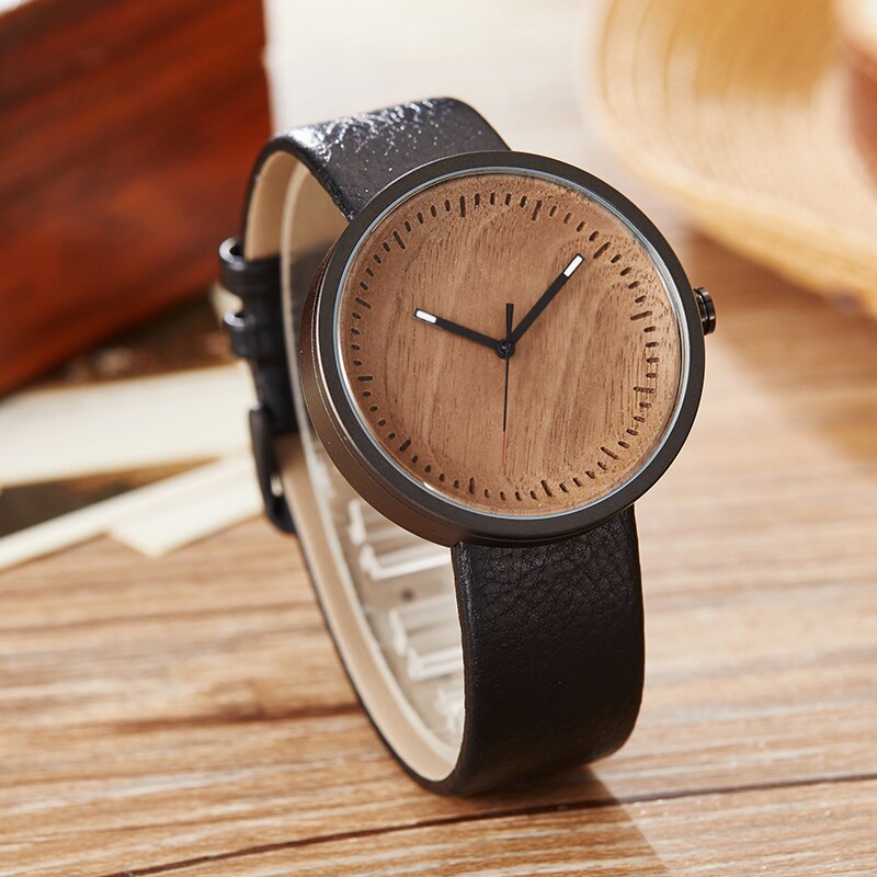 Dam män bambu trä klocka herr dam trä armbandsur läder retro par klocka klocka reloj de madera relogio masculino