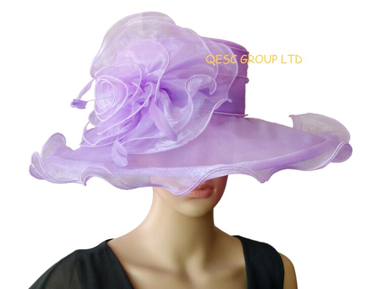 Dark green Wide Brim organza hat formal for wedding women's hat,kentucky derby,ascot races,melbourne cup,party.: LILAC