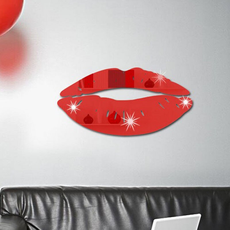 Rode Lippen Kus Crystal Acryl Spiegel Muursticker 3D Muursticker Muurtattoo Home Decor Home Decoratie Douche Badkamer