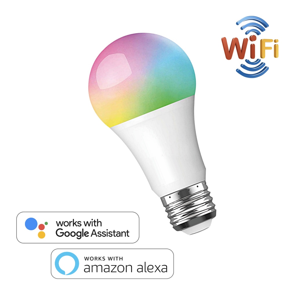 Smart WiFi LED Light Bulb 800Lm E26/27 RGB Colors Dimmable APP Remote Control Home Night Lamp Work with Alexa Google Assistant