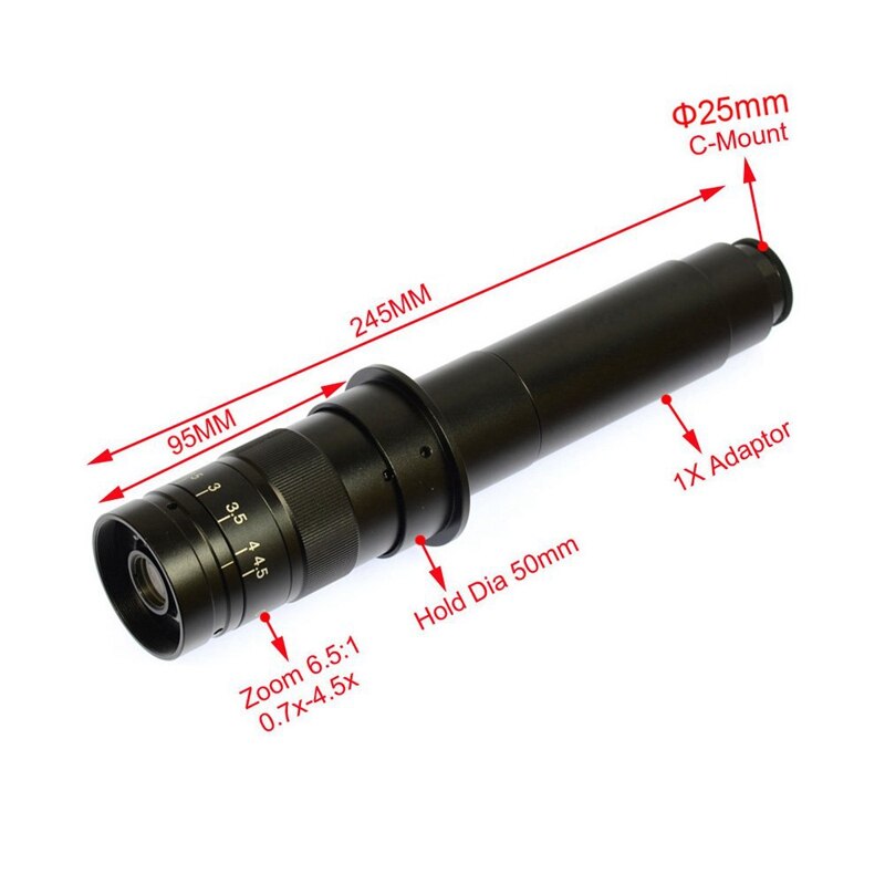 Adjustable 300X Zoom C-Mount Lens 0.7X-4.5X Magnification for HDMI USB Industry Video Microscope Camera Eyepiece Magnifier