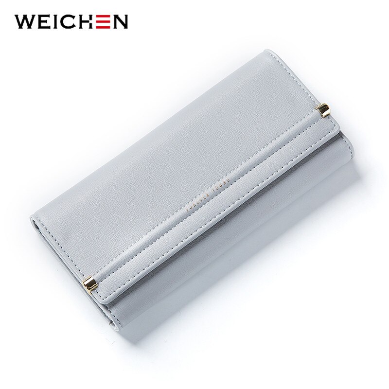 WEICHEN Brand Women Wallet Many Departments Long Card Holder Female Wallets Concise Style Ladies Clutch Purse: Gray