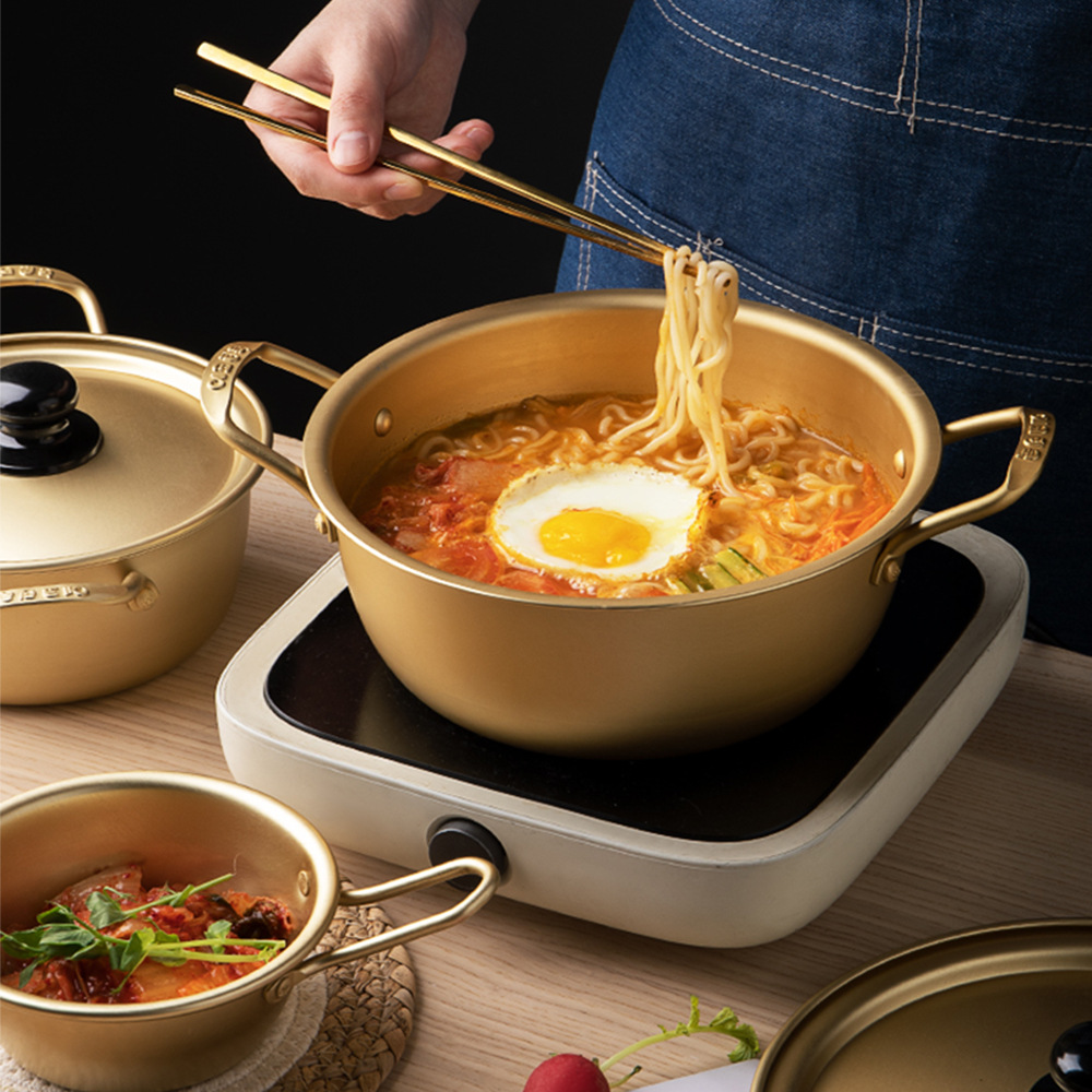 Korean Style Golden Ramen Noodles Pot Instant Noodle Pot Aluminum Soup Pot with Lid Milk Egg Cooking Pot Kitchen Cookware