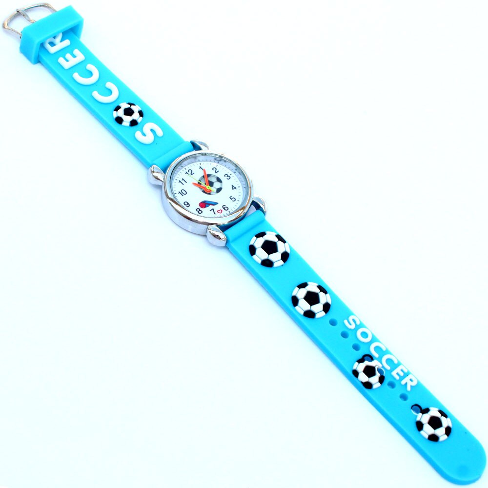 Populaire 3D Horloge Sport Voetbal Stijl Siliconen Band Kinderen Quartz Horloge Jongen Horloge Meisjes Horloge Cartoon Analoge Horloge: Light Blue