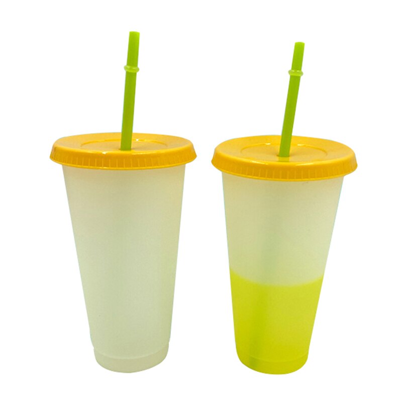 Reusable Color Changing Cold Cups Temperature Magical Color Change Cups Magic Juice Coffee Cup Bottles With Straws And Lid Set: 02