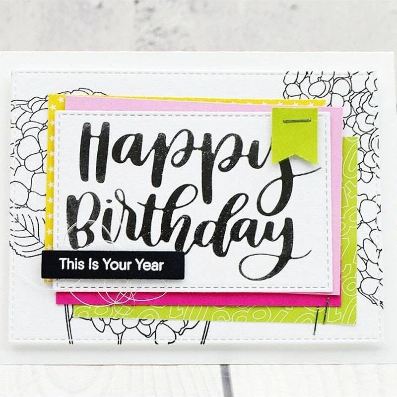 Layered Rectangle Frame Happy Birthday Wishes Thank You Special Fond Foil Plate For DIY Scrapbooking Paper Crafts 07