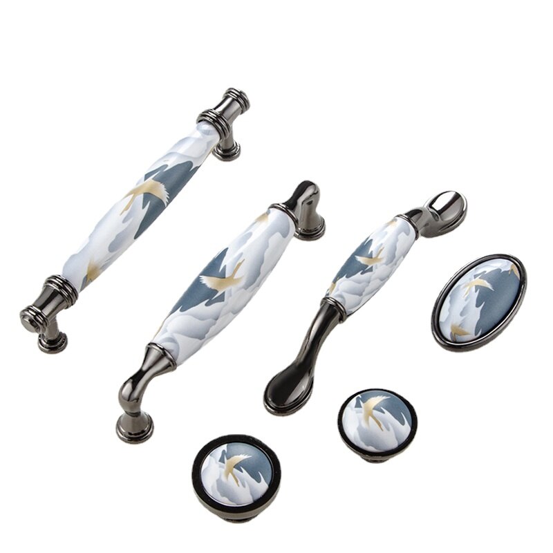 Sky blue/Ceramic Door Handles European Antique Furniture Handles Drawer Pulls Kitchen Cabinet Knobs and Handles