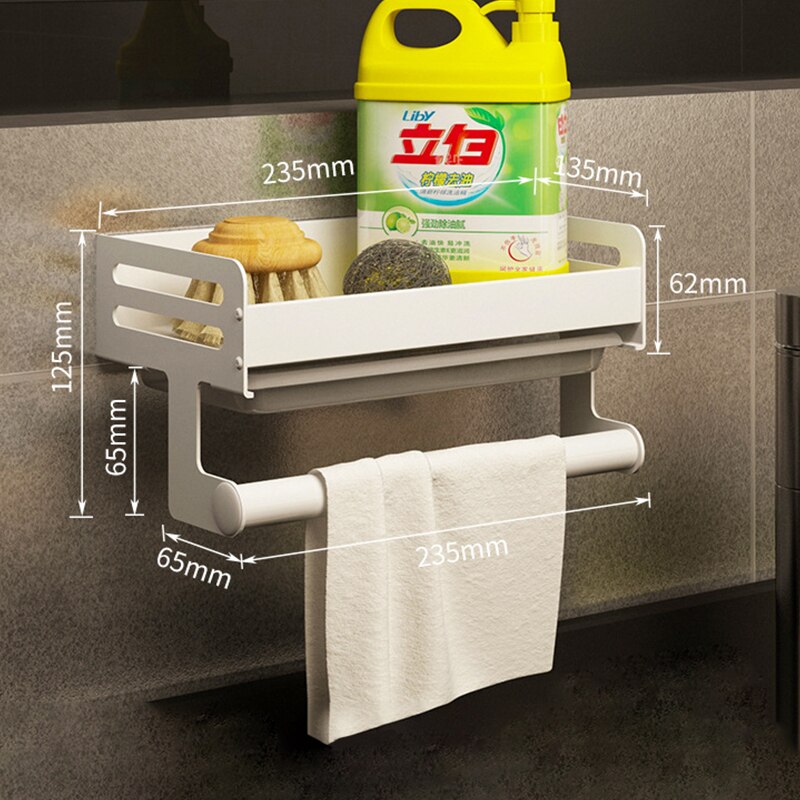 Porte-éponge mural, évier de cuisine, organisateur caddie, éponge, savon, brosse, vaisselle, porte-serviettes de salle de bains, espace en aluminium: WHITE