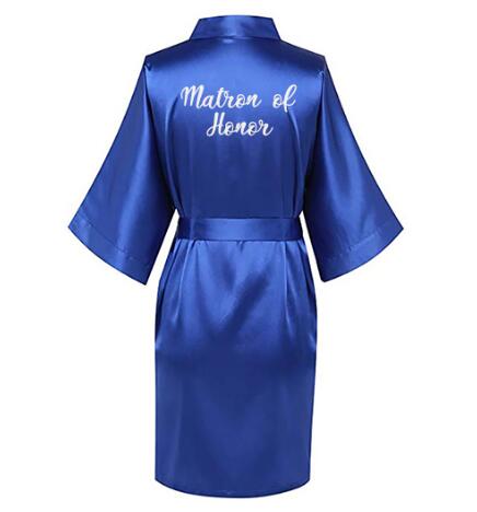 Robe de Mariée Kimono en Satin Bleu Royal avec Lettres Blanches, Vêtement de Mariage, pour Femme,: L / Bleu