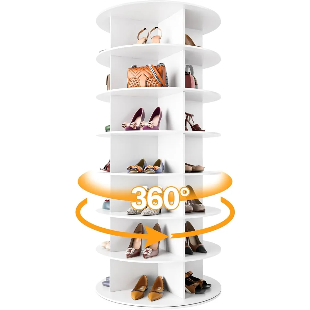 Rotating Shoe Rack Tower on The 7th Floor, Vertically Rotating Shoe Rack, Rotating 360 Degrees, White Shoe Rack Storage Circular