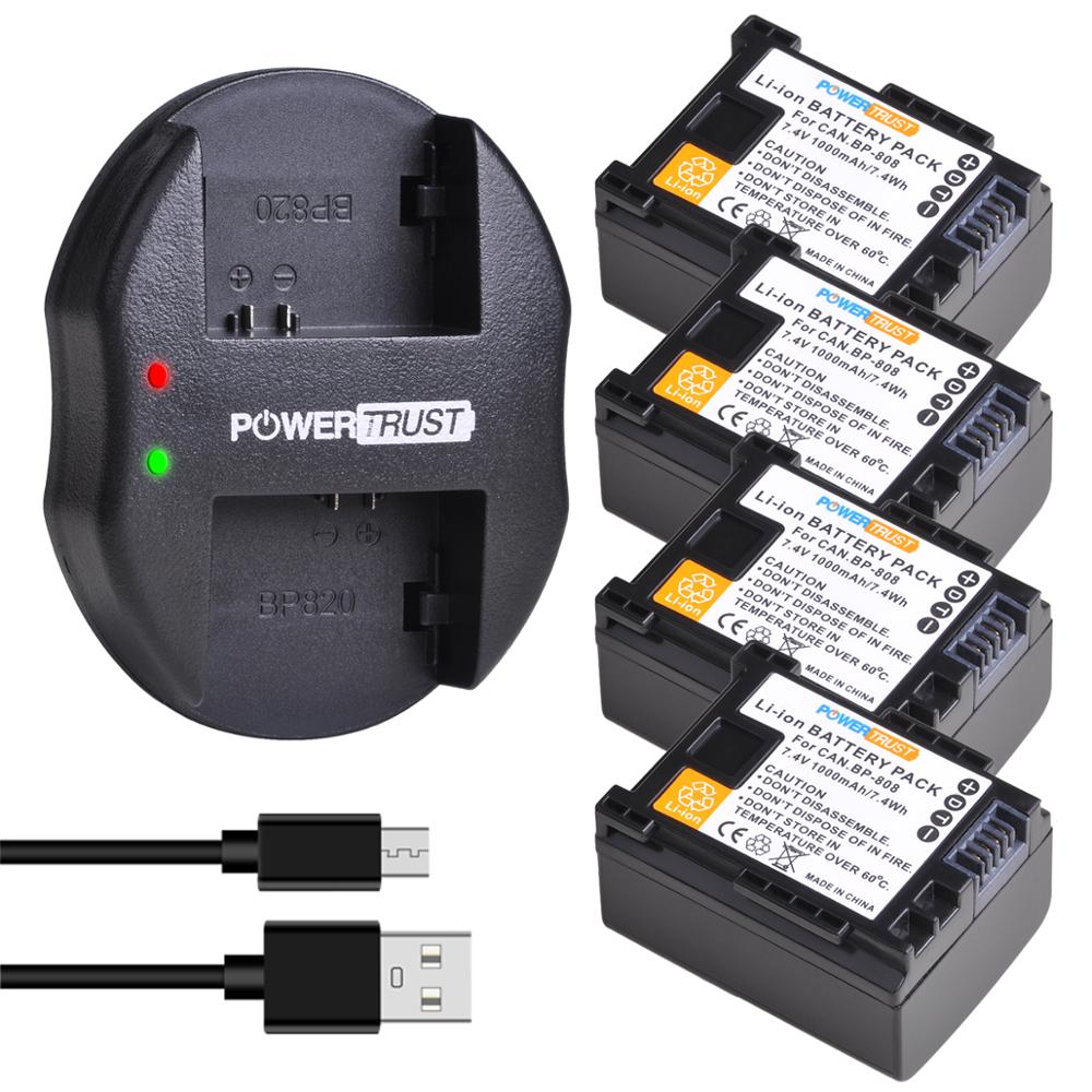PowerTrust-batería BP-808 BP 808, cargador Dual USB para Canon BP-827, BP 827, BP-819, BP-807, XA10, HF20, HF10, HF100, HG20