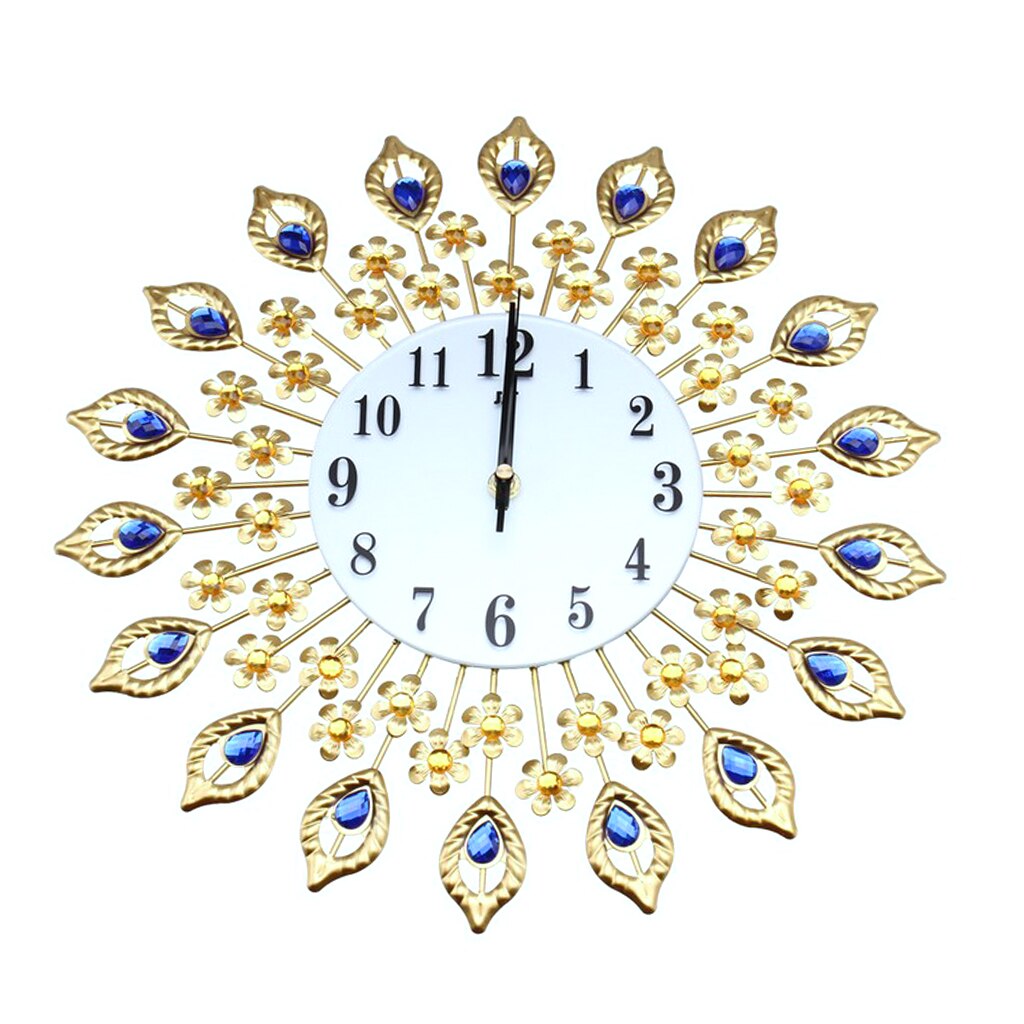 Large Wall Clock Peacock Crystal Diamond Clock Indoor Home Decor