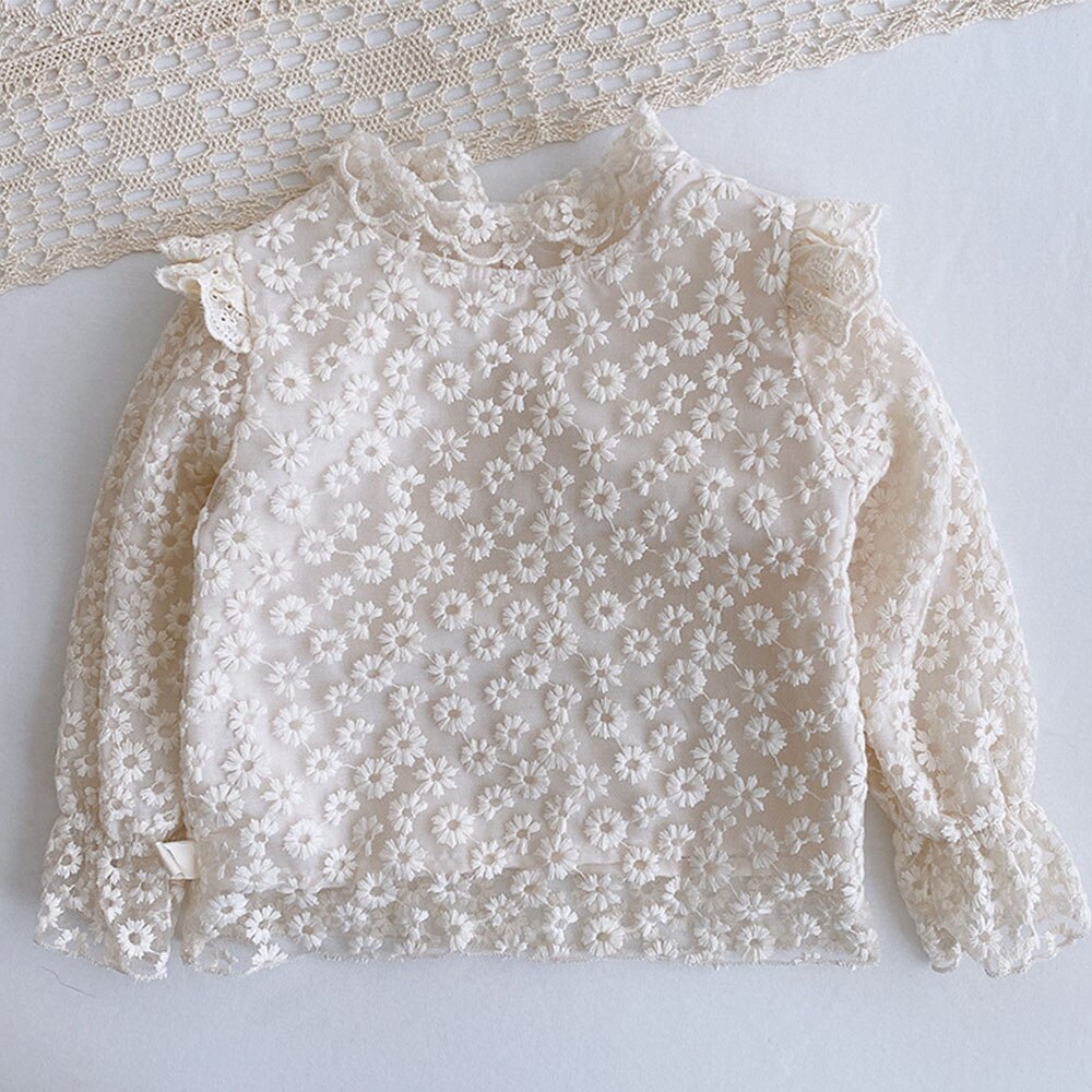 Halilo encaje princesa niña Tops de manga larga de Color sólido niñas blusas Boutique de ropa para niños cumpleaños Navidad camisas infantiles