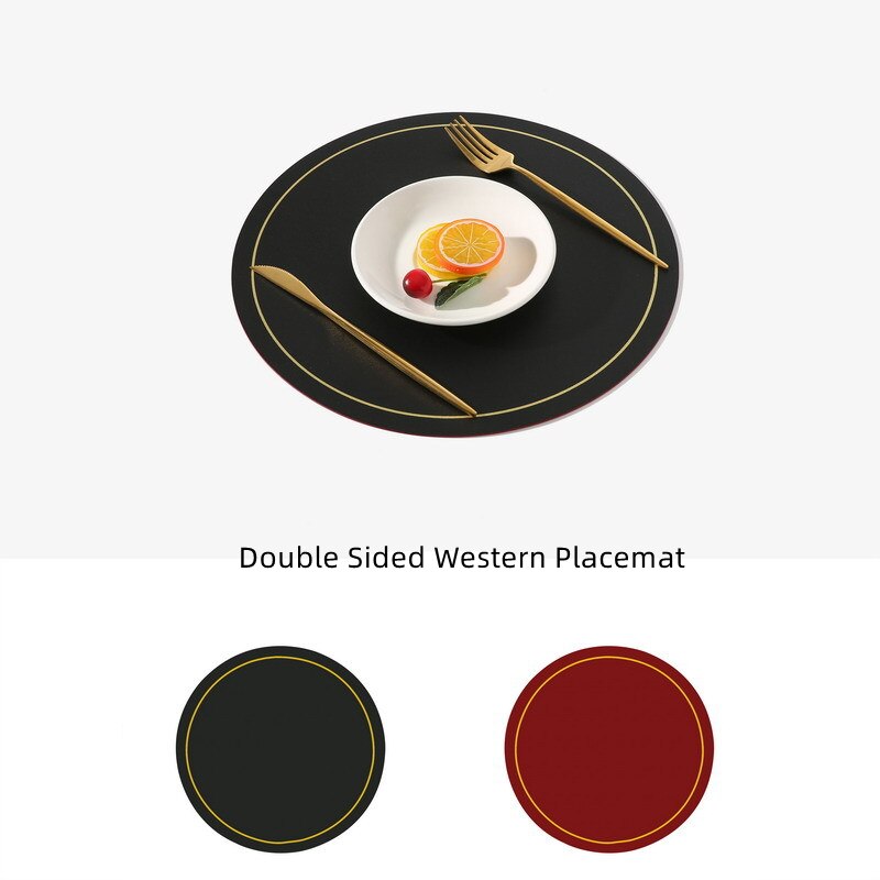 Ronde Grote Dubbelzijdige Lederen Tafel Mat Waterdicht En Olie-Proof Huishoudelijke Isolatie Placemat Pvc Hotel Placemats Voor tafel: Black