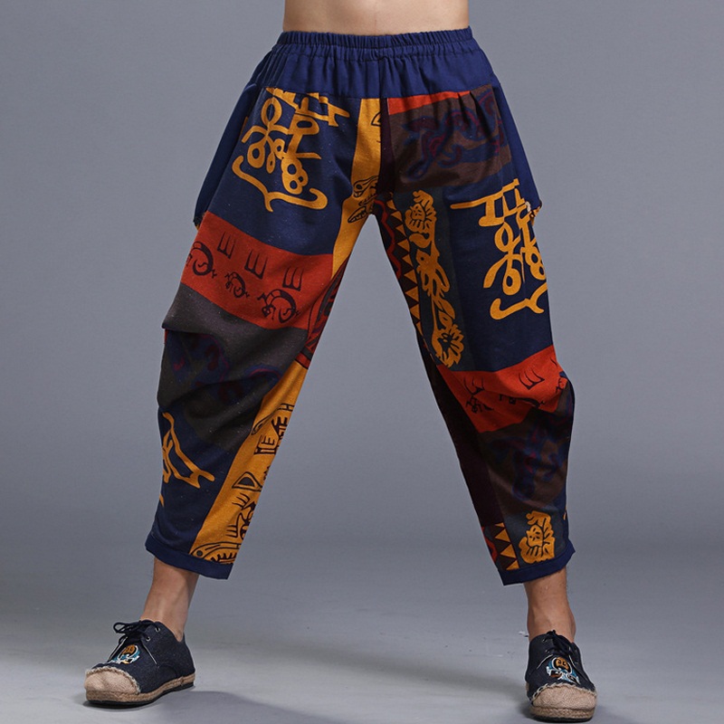 Mænd mandlig hip hop baggy cross bukser harembukser print mønster elastisk talje ankel løs længde bukser afslappet cool: Stil 1