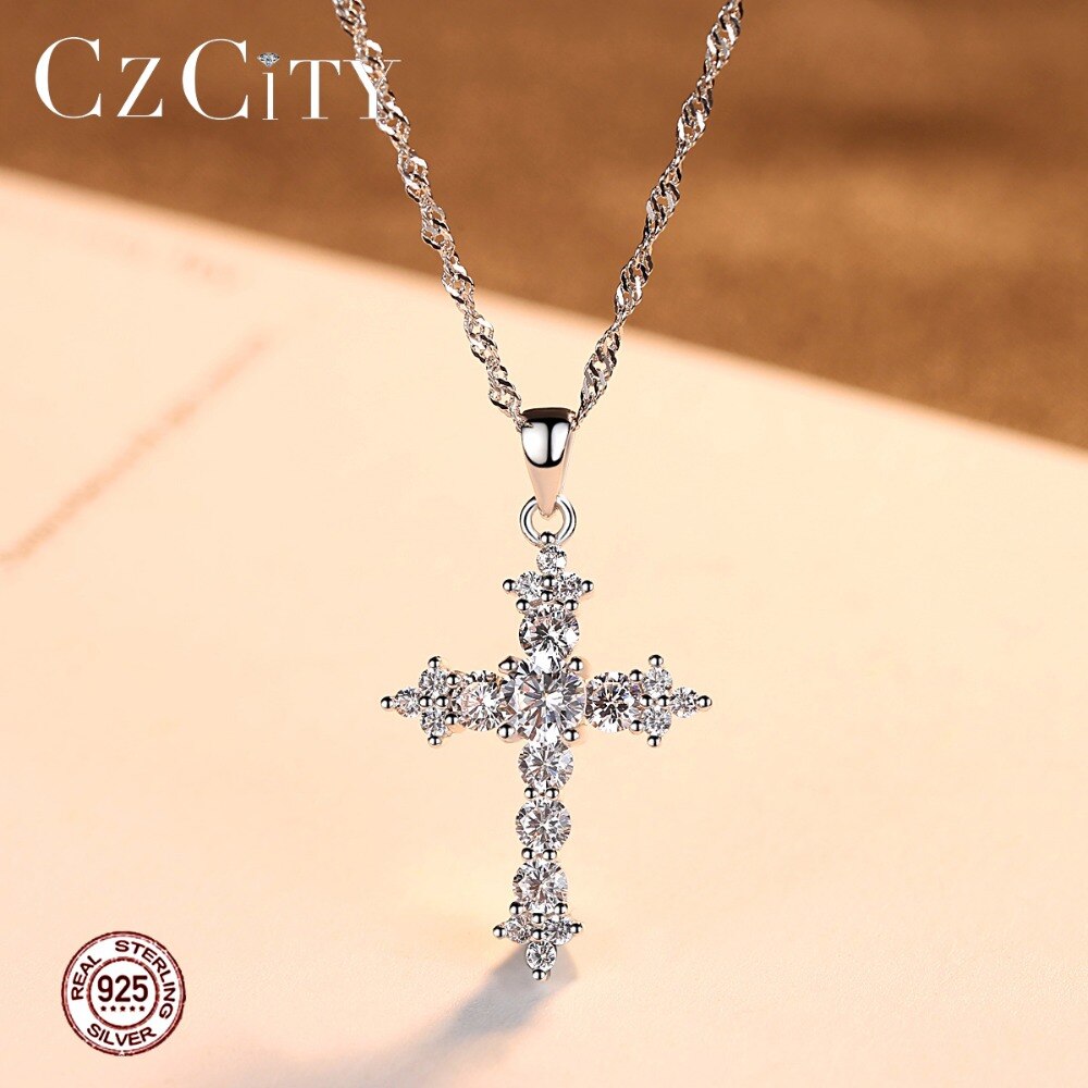 CZCITY 925 Sterling Zilver AAA + Cubic Zirkoon Brilliant Cross Hanger Collier Exquisite Twisted Collier Sterling Sieraden