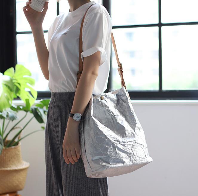 Fashionable retro shoulder bag simple wrinkled washed old bucket bag casual literary kraft messenger bag