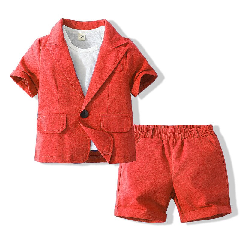 Kinderen Katoenen Kleding Voor 3 4 5 6 7 Jaar 4 Kleuren Korte Mouwen Jas Wit Vest En Shorts 3 stuks Zomer Outfit Mode Dagelijks Pak: Red Set / 3T