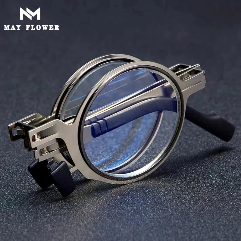 Opvouwbare leesbril voor heren, etui, vergrootglas, draagbaar, slot, blauwlichtbril, presbyopiebril, brilmontuur +4