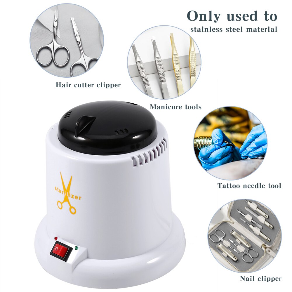 Herramienta de Metal para decoración de uñas, taza de esterilización, esterilizador de tijeras, equipado con herramienta de desinfección de arena de cuarzo para UV exterior