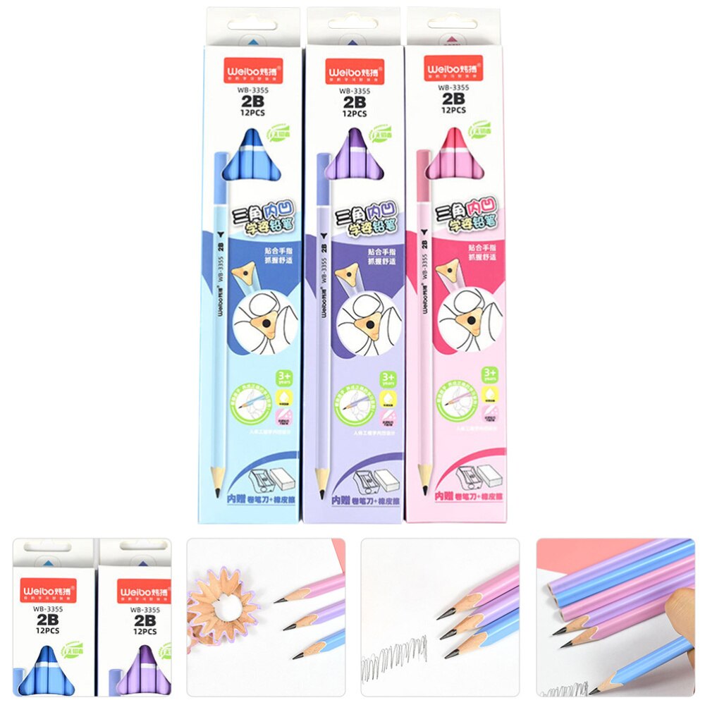 3 Sets Students Triangle Pencils Writing Stationery Set Colored Drawing Pencils: Default Title
