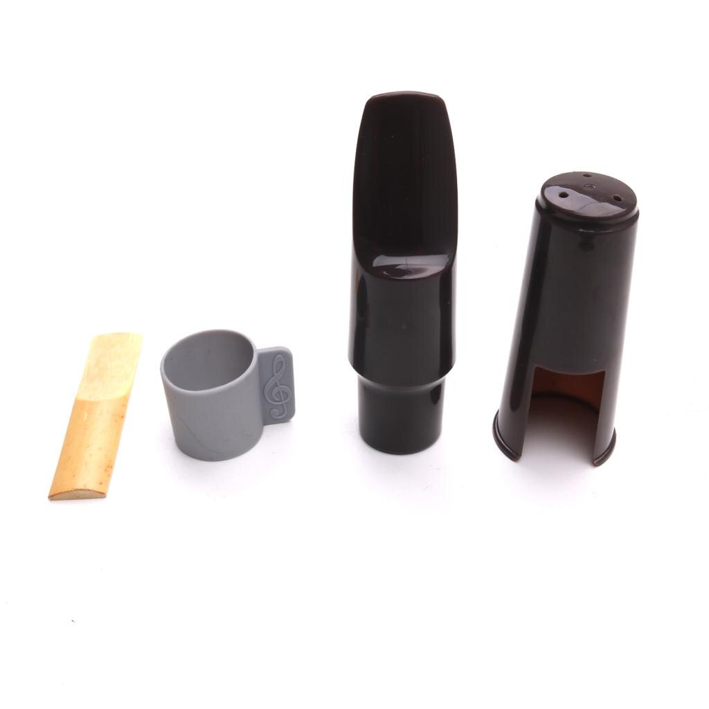 Alto Saxophone Mouthpiece Kit with Silicone Ligature, one reed and Plastic Cap - Black for Sax Repair