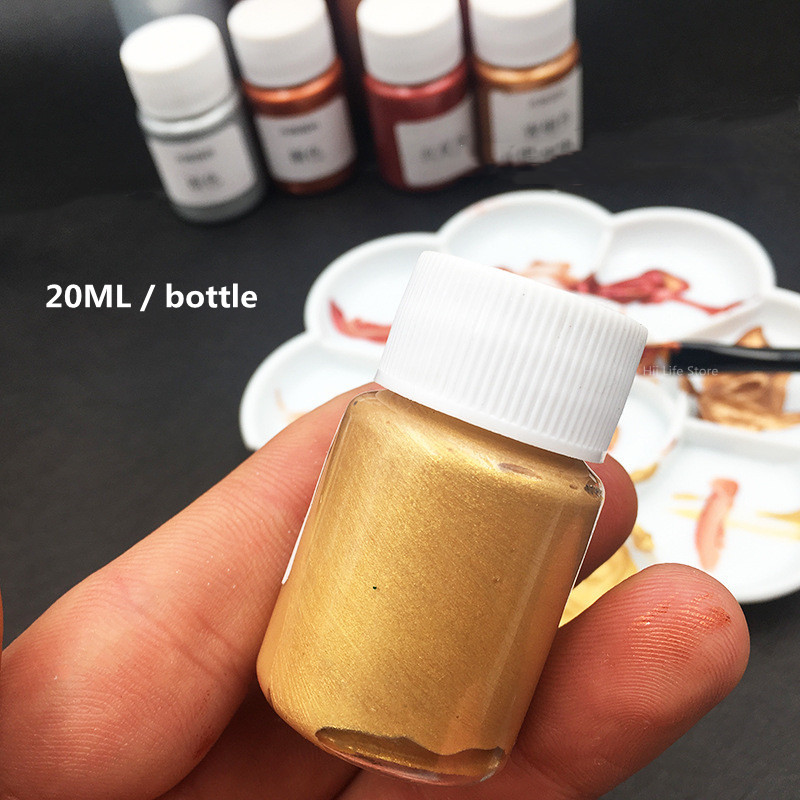 20Ml Gold Metallic Acryl Verf Waterdichte Niet Vervaagd Voor Beeldhouwwerken Coloring Diy Handgeschilderde Kleding Vloeibare Graffiti Pigmenten