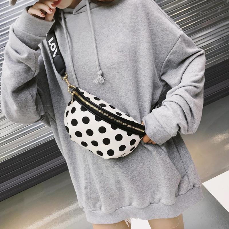 Vrouwen Casual Nylon Schoudertas Taille Zakken Vrouwelijke Stijlvolle Dots Crossbody Riem Borst Taille Verpakking Meisjes Eenvoudige Mini Rits Taille Packs