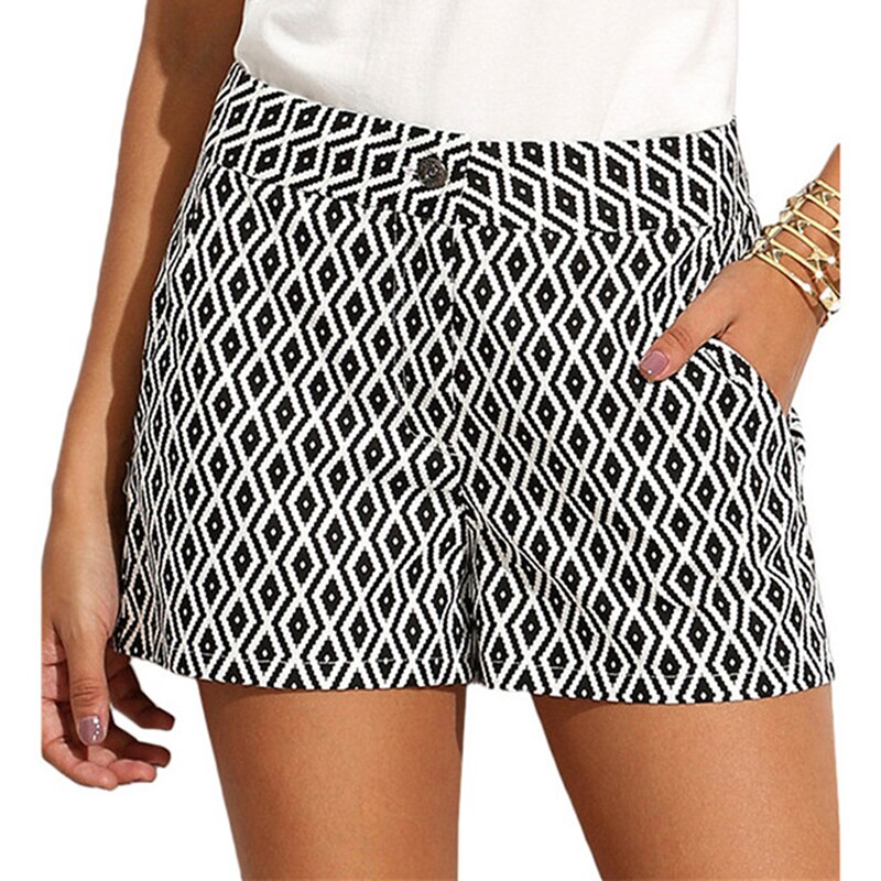Nueva GAOKE pantalones cortos a cuadros para mujer Pantalones cortos blancos y negros de verano a media cintura Casual bolsillo pantalones cortos rectos