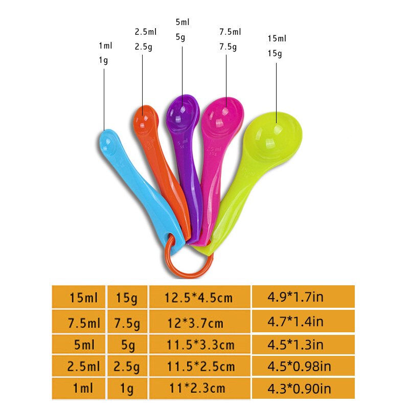5pc Colorful Kitchen Measuring Spoons Set Spoon Cup Baking Utensil Set Kit
