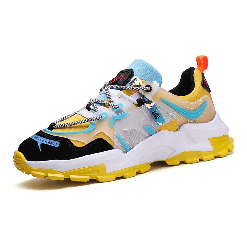 Pustende fritidssko menns lette joggesko sko i sko mesh sko utendørs fritidssko for menn gjennomsiktig bunn: Gul / 7