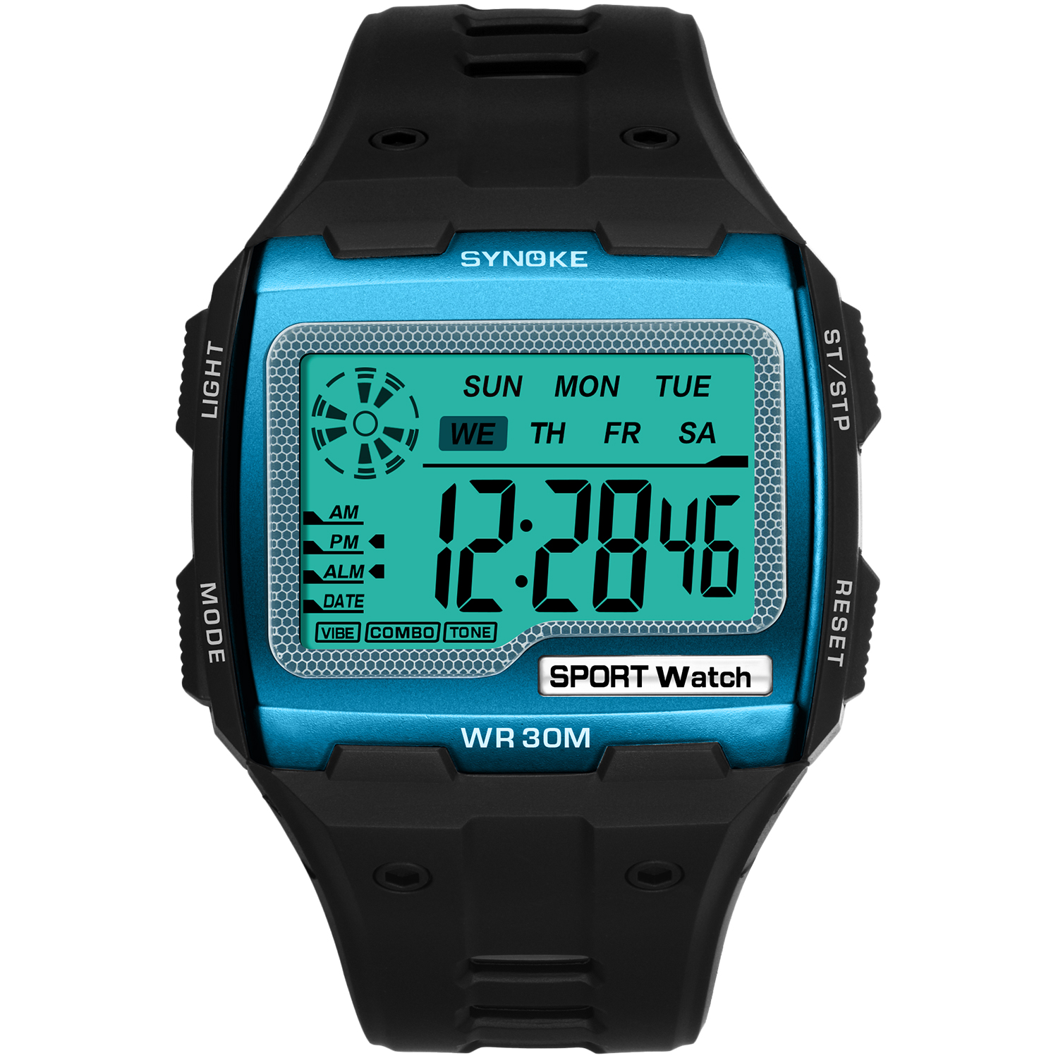 Synoke relógio de pulso digital masculino para esportes, ao ar livre moda multi função à prova d&#39;água visor grande luminoso relógio masculino com alarme