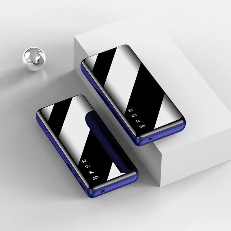 30000 mah banco de potência portátil grande capacidade espelho completo lcd display digital led iluminação ao ar livre carregador viagem telefone bateria: Azul