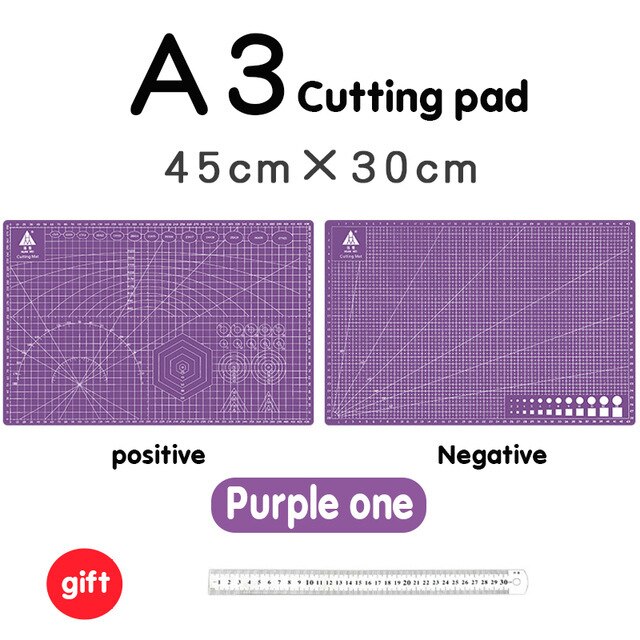 Tabla de cortar A3 de PVC, tapete para Patchwork, herramienta Manual de bricolaje, tabla de grabado de reparación automática de doble cara: purple / A3 Mat