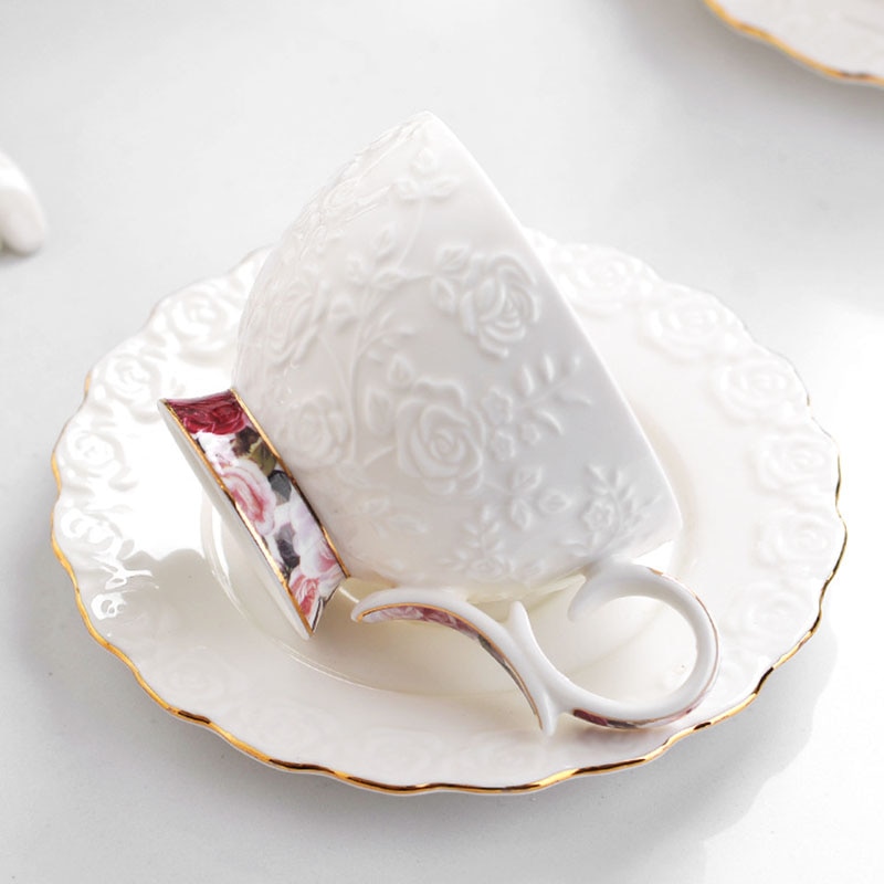 Tazas y platillos de cerámica, café Continental, té y café de Color sólido, juego de tazas de té de la tarde en inglés