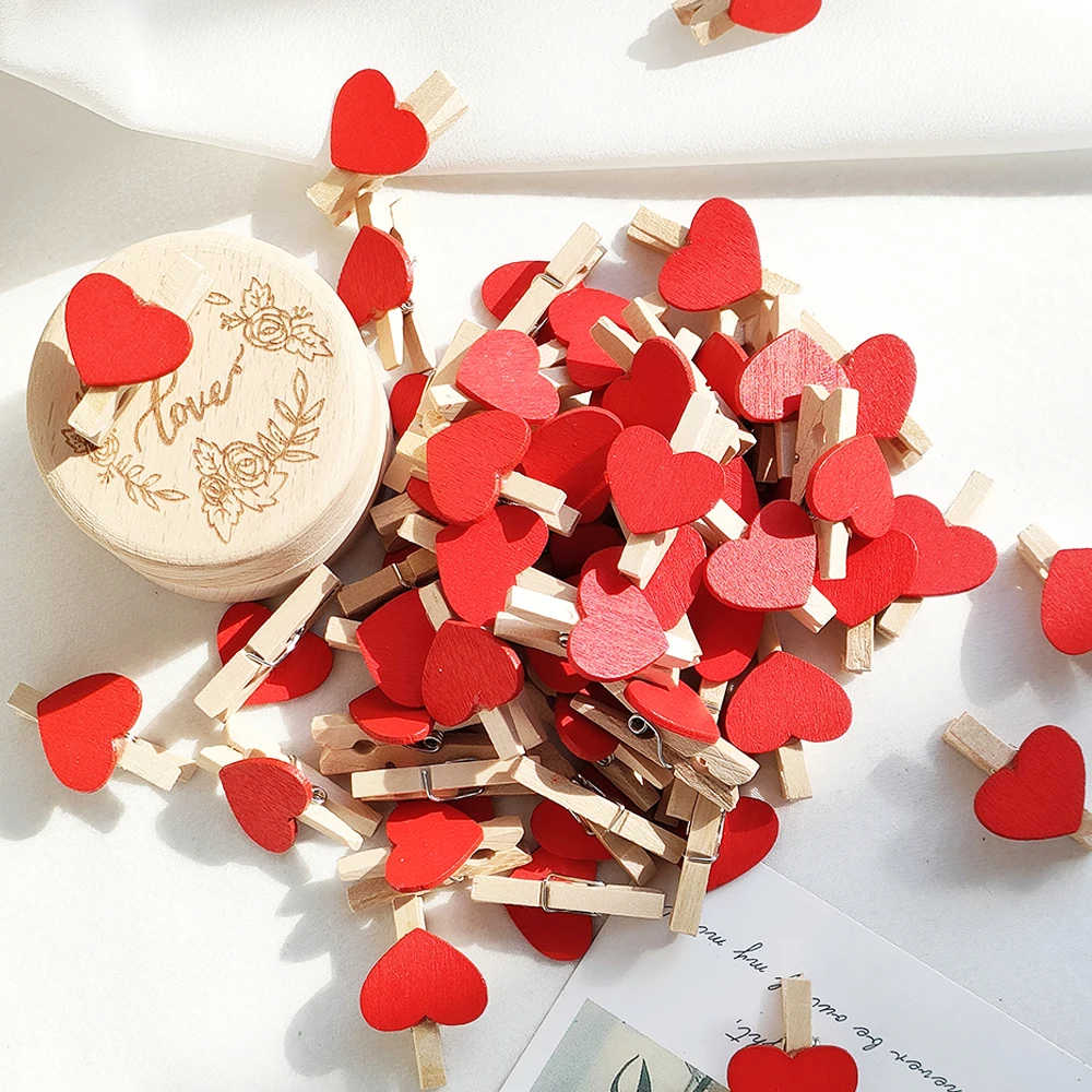 10/50 stücke rotes Herz Liebe Holz Kleidung Fotopapier Anbindung Stift Mini Wäsche klammer Postkarte Clips nach Hause Hochzeit Valentinstag Decorati: L / verrotten