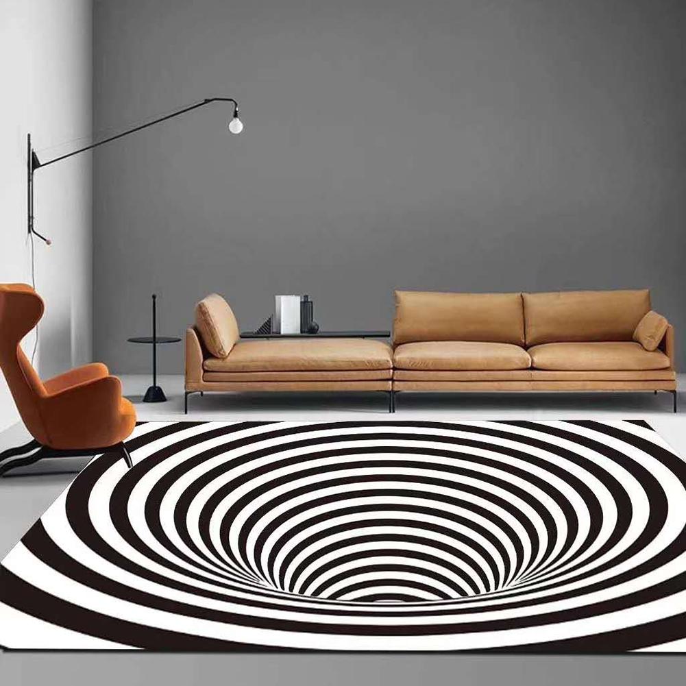Black And White Spiral Carpet Round Rug Impression Print Bottomless Hole Decor Rugs For Bedrooms Living Room Bedroom